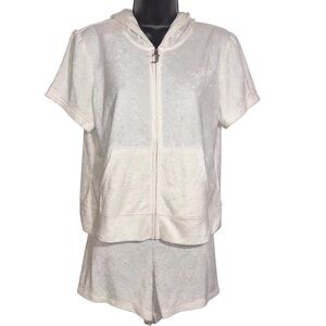 Juicy Couture Bling Terry Shortie Set Sweatshirt and Shorts in White Size Large